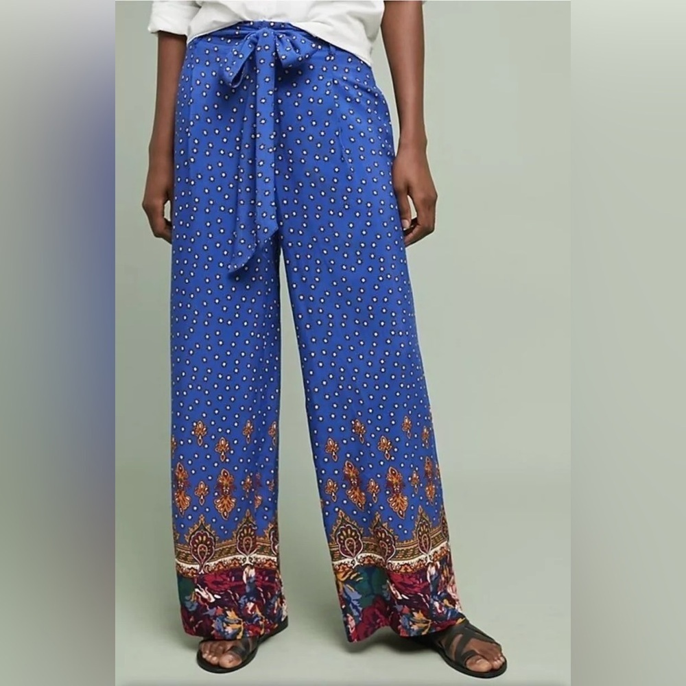 Anthropologie ett:twa Wide Leg Blue Patterned Pants Size 4